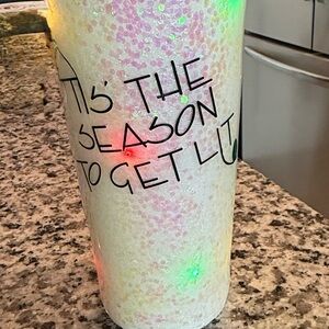 Festive White and Pink Glitter Tumbler